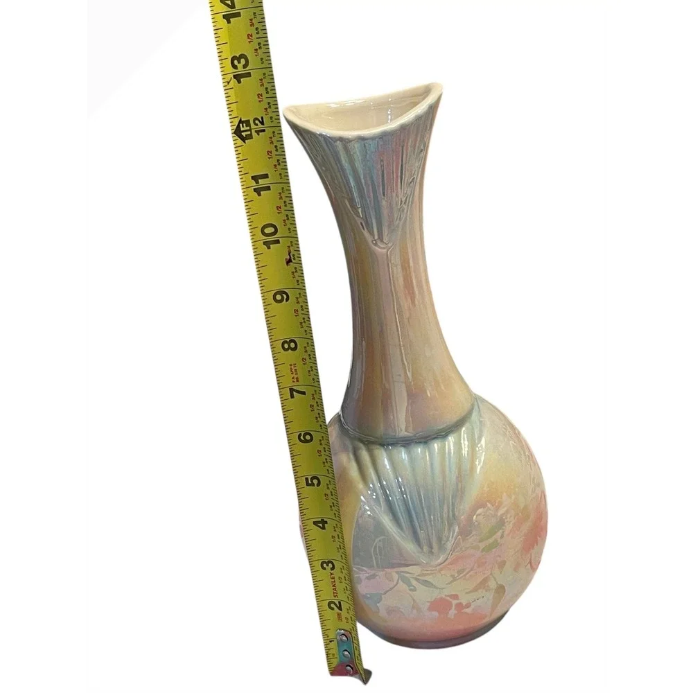 Vtg Iridescent Ceramic Vase 12